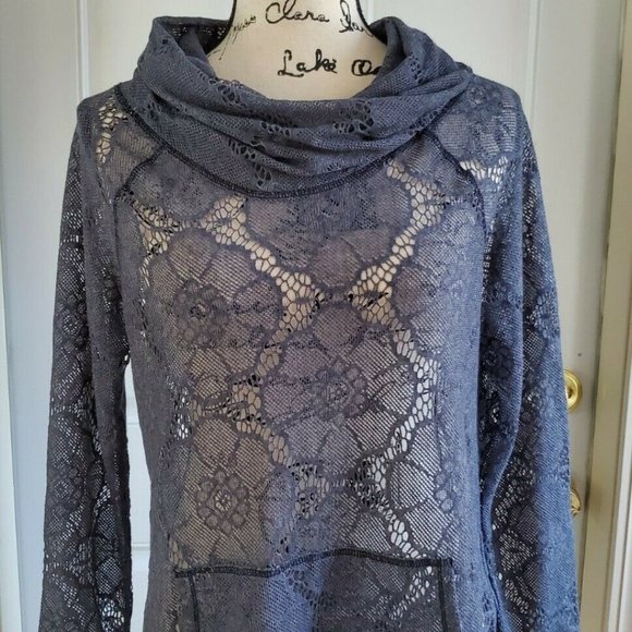 dylan Tops - Sundance Catalog Dylan Gray Floral Sheer Lace Cowl Neck